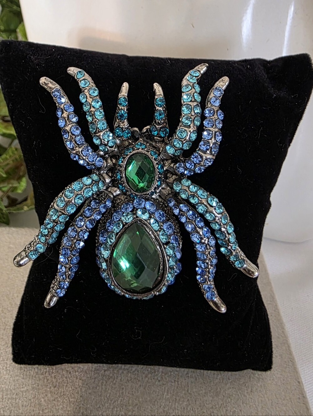​Rhinestone Spider Brooch Pin Vintage Style Blue Turquoise Green Halloween